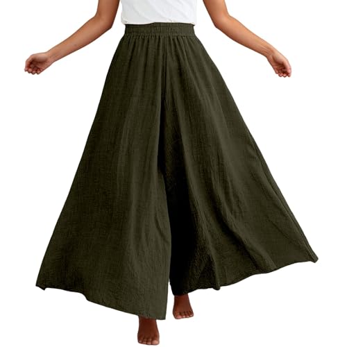 Pantalon Running Mujer Bolsillos Pantalones Palazzo Casuales de Pierna Ancha con Cintura elástica Holgados confeccionados en Mezcla de Lino cómodos para Mujer (Army Green, S)