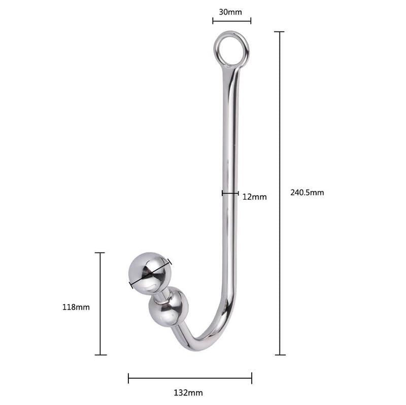 Bondage Masters Crochet de bondage double boules en acier anal/vaginal, Rope Master, argenté
