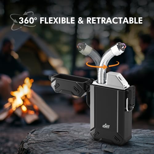 Dual Arc USB Rechargeable Electric Camp Lighter with Retractable Flexible Long Neck Waterproof Windproof Lighter for Outdoor, Grill and Candle (Black) - image 2
