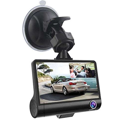 HaoYiShang Caméra embarquée de voiture HD 1080p 10,2 cm avec caméra embarquée à trois objectifs, vision nocturne, grand angle