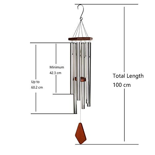 Libl Vent de Jardin Carillon extérieur, Fait à la Main de Jardin Carillon 6 Tube Grand en Bois d'aluminium métal Musique Corde Vent carillon-42 Pouce 100 cm Long, croustillant et agréable Ton,Silver