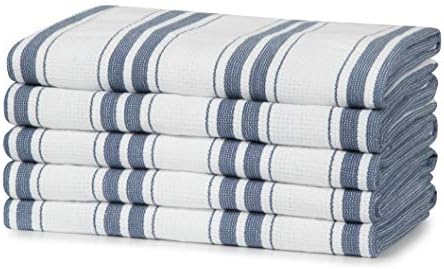 Sticky Toffee 100% Cotton Tea Towel - Pack of 5, Teal Stripe Pattern | Kitchen Hand Cloth Set | Absorbent, Strong, Machine Washable | Kitchen Accessories