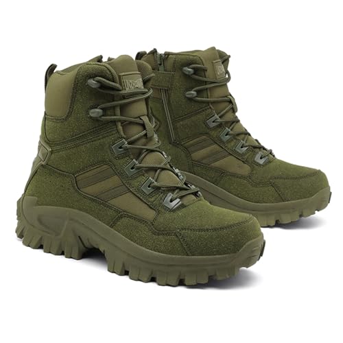 Botas Tácticas Militares de Combate con Cremallera Lateral, Botas Altas Impermeables Antideslizantes para Senderismo Al Aire Libre, Botas de Trabajo Ligeras y Cómodas(Green,40 EU)