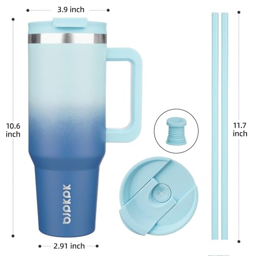 Image of BJPKPK Tumbler With Handle 40 oz Stainless Steel Insulated Tumbler With Lid And Straw For Water Or Ice Coffee,Sky