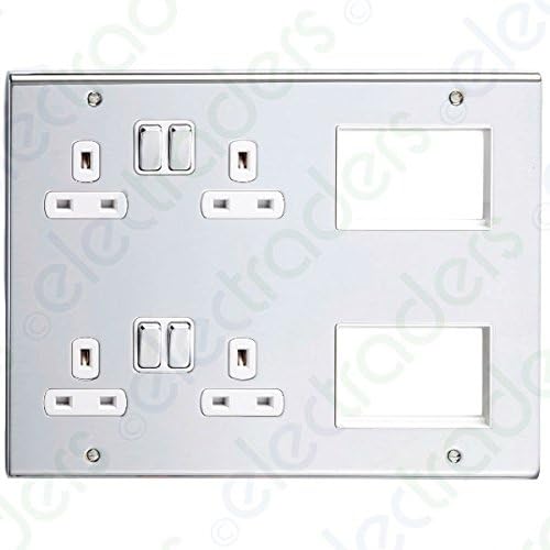 Deta SD1975CHW Multi-Media Lounge Plate with 2 x Twin Switch Sockets & 6 Euro Module Spaces (Polished Chrome/White Inserts)