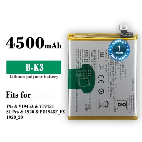 Image of Original B-K3 Battery for Vivo S1 Y9s / V1945A /V1945T /1920 /PD1945F / EX 1920 20 / /Y9S, S1 Pro, 1920, Y9S Battery with 1 Year Warranty**** (N0078)
