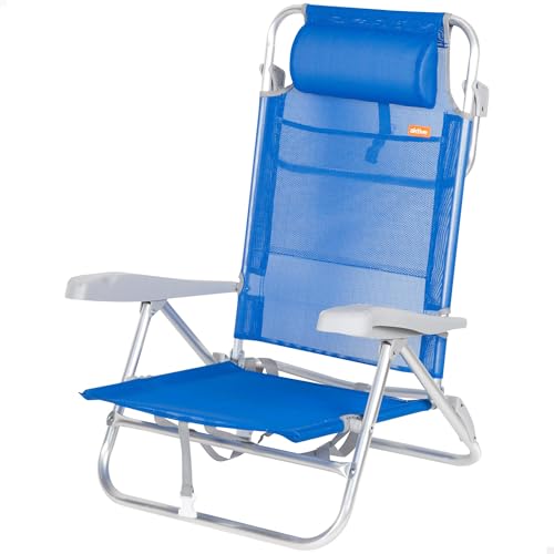 AKTIVE Silla de Playa Plegable, Azul Oscuro, Textileno y Aluminio, 47x49x82 cm, 8 Posiciones, Respaldo Alto, 110 kg