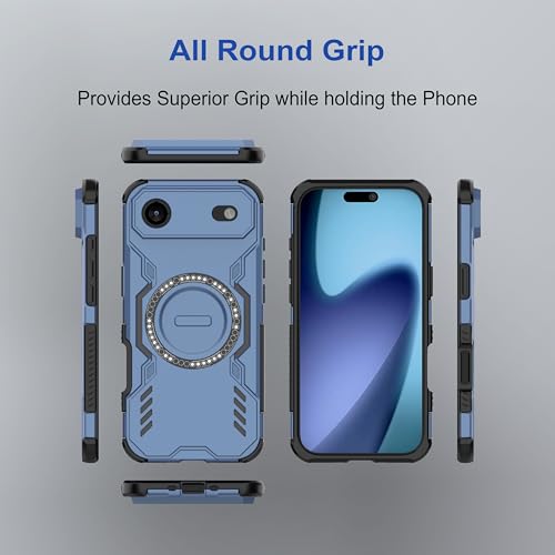 Image of amazon basics Back Case Cover for iPhone 17 Air | Magnetic Case with Built-in Metal Ring | Supports Mag-Safe Charger, Wallet & Car Mount | Shockproof Hybrid PC + TPU | Blue