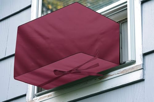 Image of The Furnishing Tree Elastic fit waterproof Polyester window ac cover compatible for Lloyd 1.5 Ton GLW18B5YWGEW Dustproof cover for inner and outer section, Maroon