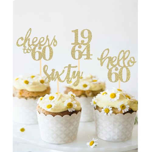 Moitkptt CQ-060 24 Pcs Glitter 60Th Birthday Cupcake Toppers For Celebrating Sixty Years Old Birthday Party Decorations thumb #5
