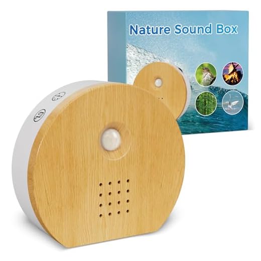 Satisure Naturgeräusche Box Vogelgezwitscher Bewegungsmelder Wiederaufladbar mit Wandhalterung Timer Soundbox mit 9 Vogelgesang, Bachgeflüster, Meeresrauschen für Toilette