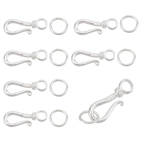 PH PandaHall 6 Sets 925 Sterling Silver Hook Clasps S Hook Ring Jewelry Clasps Ring Clasps Connectors for Necklace Bracelet Pendant Purse Making Keychain Handmade Crafts Sterling Silver Jewelry