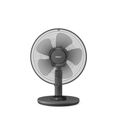 Philips Table Fan Series 1000 - Air Flow 2000 m³/h, Head Diameter 35 cm, Rotation 80°, Tilt 30°, 3 Speed, Quiet Cooling, Black - CX1030/01