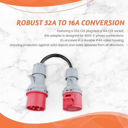 Adaptador CEE Gen E Convertidor de 32A a 16A con Conector de Cable de Extensión para Cargador de Coche 2