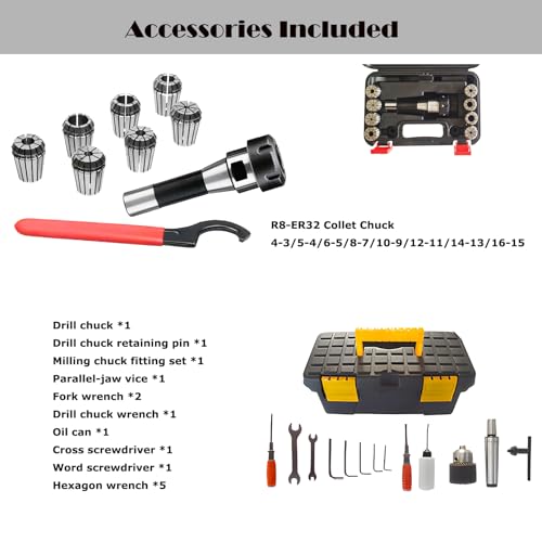 HayWHNKN 1300W Mini Milling Drilling Machine Vertical R8 Mill Drill Machine 20-2250rpm Metal Mill/Drill Machine with Axis X Power Feed, 3-axis Grating Ruler and Stand RCOG-28V 110V - Image 5