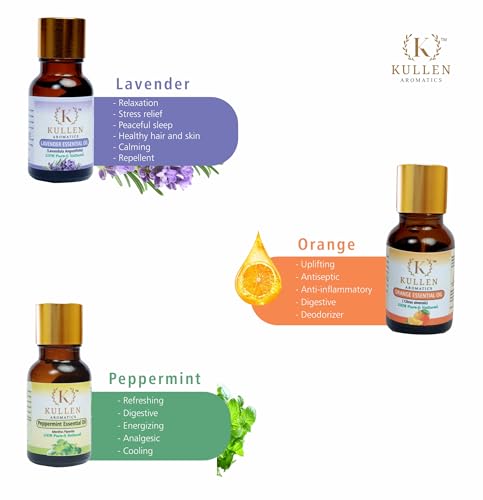 Image of Kullen Essential Oil Set | Gift Set Box of 6 Essential Oil | Ginger, Lavender, Rosemary, Orange, peppermint, frankincense | Pack of 6 100% Pure and Natural Essential Oil.