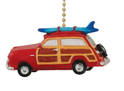 Clementine Retro Woody Red Surf Wagon Beach Surfing Ceiling Fan Pull