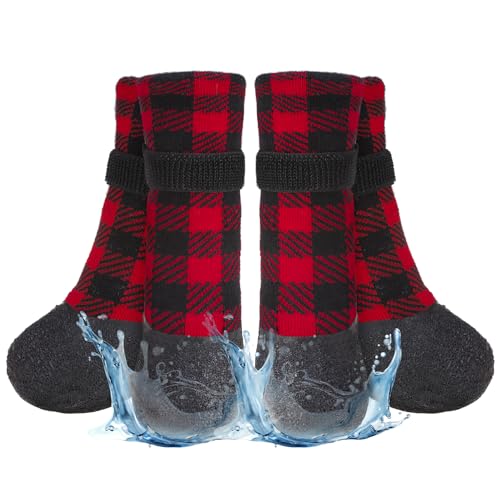 BEAUTYZOO Anti Slip Dog Socks Boots, Dog Shoes for Hot/Cold Pavement Snow Rain Days,Waterproof Grip Dog Booties Paw Protector for Hardwood Floor, Prevent Licking for Small Medium Large Senior Old Dogs