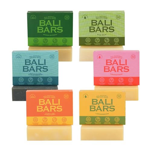 Bali Bars Natural Soap Bar For Men and Women Dry Sensitive Skin - Vegan Handmade Artisan All Natural Soap For Face, Hand And Body, Variety Scents of 6pcs (4.5oz Each Bars) Cold Process, Gift Set