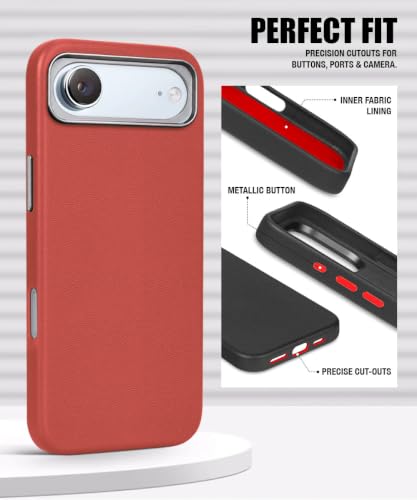 Image of WOW IMAGINE Back Cover for iPhone Air 17 2025 | Shockproof Tough Leather Texture Hard Mobile Case | Ultra Slim Non-Slip Grip | Inner Velvet Fabric | Metal Camera Ring - Crimson Red
