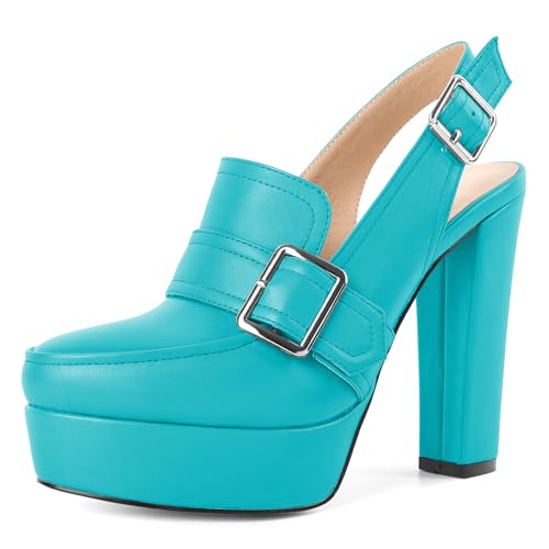 Image of Women's High Heel Loafers Platform Pumps Round Toe Heels Chunky Heel Pumps Stylish Comfortable 4.8 Inch Slingback Heels
