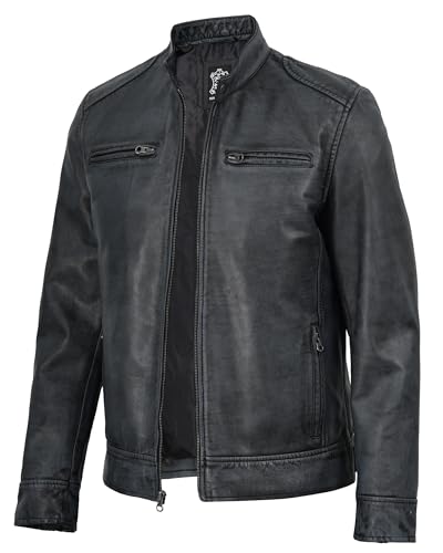 Image of Decrum Mens Leather Jacket - Cafe Racer Style Real Lambskin Leather Jacket Men