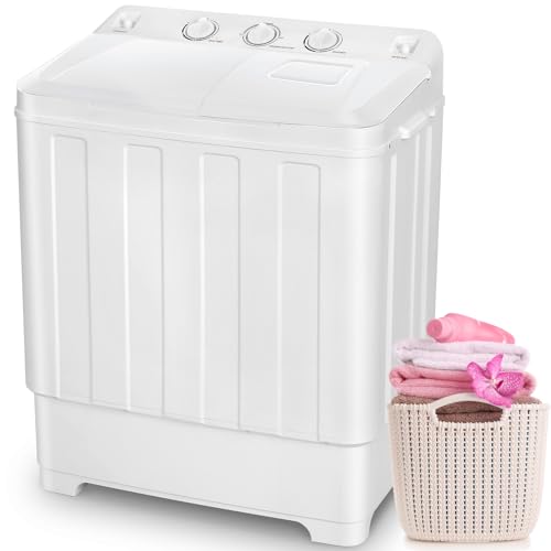 Nictemaw Portable Washing Machine 30Lbs Capacity Twin Tub Compact Laundry Machine 19Lbs Washer and 11Lbs Spin Dryer with Built-in Drain Pump, Small Washing Machine for Apartments, Dorms, RVs