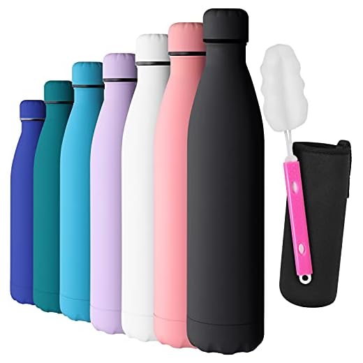 GeeRic Botella Termica 750ml,Botella Termo Acero Inoxidable Mantener 12H Caliente/24 Frío,Botella de Agua+Cepillo+Bolsa portátil para Taza Termo para Acampar,Escuela,Deportes,Gimnasio Negro
