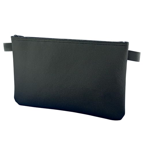 Litfax Banktasche aus Kunstleder genarbt - Geldtasche A5 Format - Geldbeutel mit Reißverschluss - Sicher für Bargeld und Dokumente - Schwarz - ohne Prägung (26 x 17 cm 1 Stück)