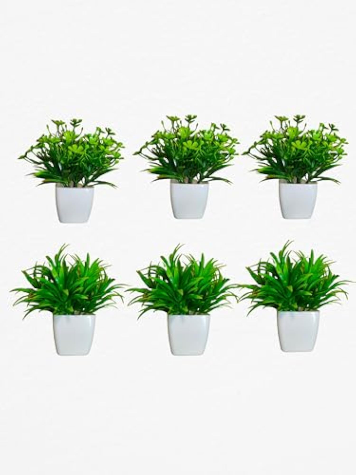 Set of 6 Artificial Plants in White Ceramic Pots