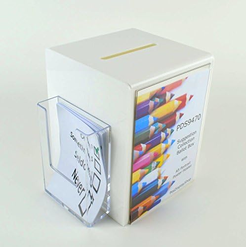 White Acrylic Suggestion Box Exhibition Box Comments Box Collection Box with Side Pocket - PDS9470WHITE