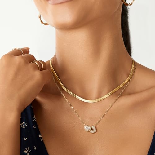 KissYan Bubble Heart Initial Necklaces for Women, 14K Gold Plated Tiny A-Z Letter Pendant Choker Dainty CZ Monogram Jewelry Gifts4