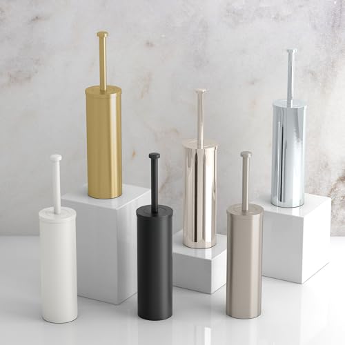 Image of Gatco 1481B Latitude II Toilet Brush Holder, Freestanding Bathroom Toilet Brush Set, Gold