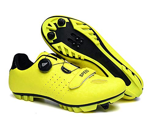 tangjiu Zapatillas de Bicicleta Unisex con Cerradura, Zapatillas de Bicicleta de Montaña Transpirables, Zapatillas Deportivas Antideslizantes Resistentes Al Desgaste Profesionales (Amarillo,42EU)