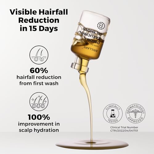 Image of Brillare 40% Onion Oil shots for Hair Fall Reduction with 0.5% Bakuchiol & 45% Coconut Oil for 100% scalp hydration | Visible Hair Fall Reduction in Just 15 Days