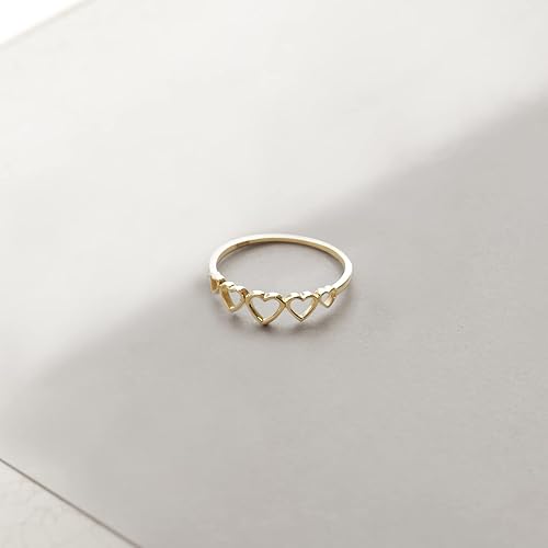 Miniatura 4 de Anillo de corazón de oro amarillo de 14 quilates anillos apilables de oro sólido de 14 quilates delicado anillo de corazón abierto de oro para mujer