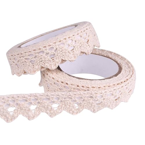 2 Rollen Spitzenband Selbstklebend, Dekoband, Spitzenborte, Geschenkband Spitze, Für Handwerk, Hochzeit, Dekoration, Scrapbooking, Geschenkbox(Beige)