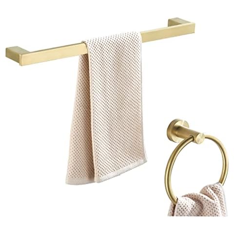 BATHSIR Gold Towel Bar Towel Ring,Brushed Gold Bathroom Towel Rack Towel Holder Wall Mounted Stainless Steel Cover