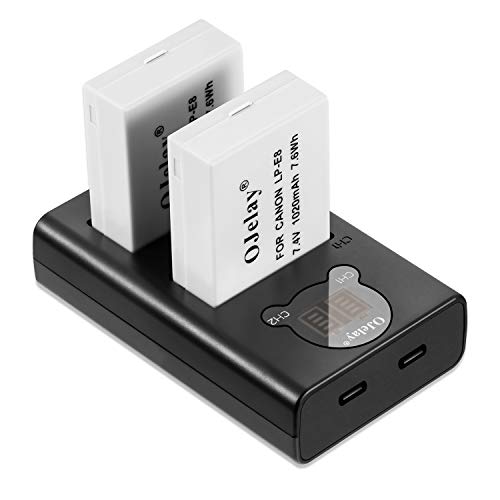 OJelay LP-E8 Battery 2 Packs Replacement Battery 1020mAh with Dual Battery Charger Smart LED Display Compatible with Canon EOS 550D,600D,650D,700D,Rebel T2i,T3i,T4i,T5i,Kiss X4,X5,X6