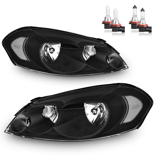 ROADEAL Headlights W/Bulbs for 2006-2013 Chevy Impala, 2006-2007 Chevy Monte Carlo, 2014-2016 Impala Limited Halogen Headlamp Replacement Driver & Passenger Side