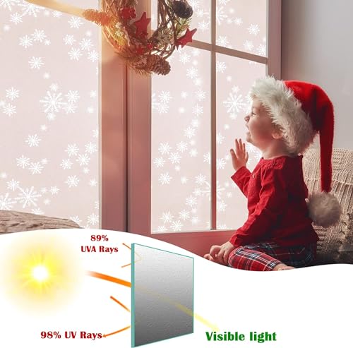 Image of HOME13 Snowflake Frosted Window Film Decorative Static Cling Window Film Window Clings Privacy Non-Adhesive Snowflake Glass Film for Living Home (24x25, White)