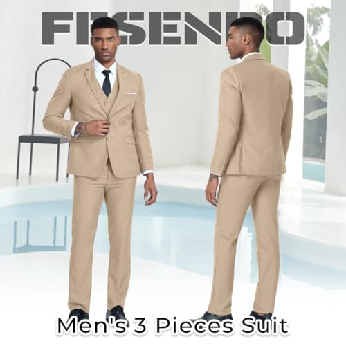 Men's Slim Fit 3-Piece Suit Set, Formal Wedding Tuxedo in Black, Navy Blue 6