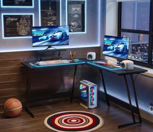 Image of Deskio Siyora L Shaped Table I Computer Table for Home Pc I Office Computer Table for Home I Rounded Corner Desk I Gaming I Worktable (130 Cm x 50 Cm x 75 Cm) Black Wood, Metal - DIY
