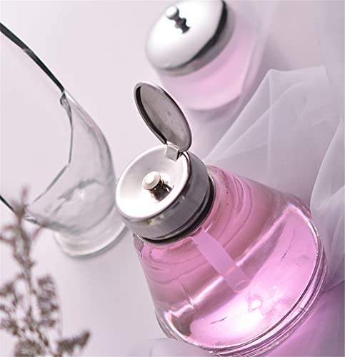 2Pcs/Kit Nail Acrylic Liquid Pump Dispenser 180ML Empty Pump Dispenser for Nail Art Polish Glass with a nail powder Cup with Lid