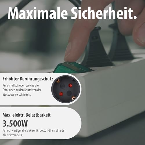 Brennenstuhl Eco-Line, Steckdosenleiste 3-Fach (Mehrfachsteckdose mit erhöhtem Berührungsschutz, Schalter und 5m Kabel) weiß