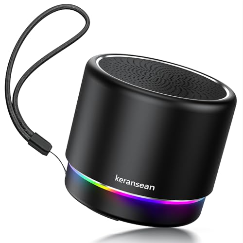 Keransean Portable Bluetooth Speaker 5.4, Mini Speaker, 12H Battery Life & Noise Reduction Mic, Metal Cover, TWS Pairing, Wireless Speaker with RGB Lights for Home/Travel/Outdoor by Music Lovers-Black