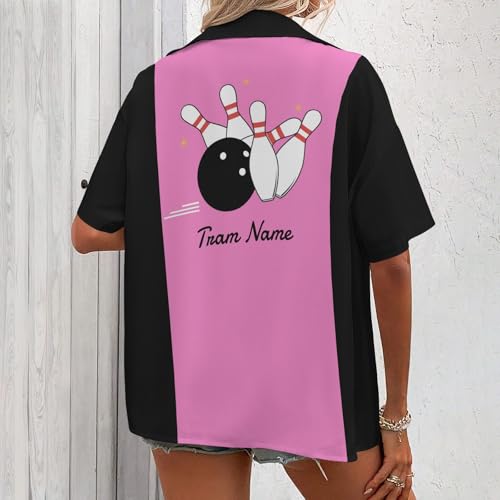 Custom Retro Bowling Shirts for Women, Vintage Short Sleeve Button Down Casual Shirts with Personalized Team Name2
