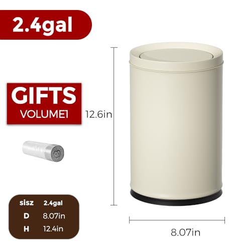 LEASYLIFE 9L/2.4Gal Small Bathroom Trash Can with Lid,Cream White by LEASYLIFE - Used condition - Image 8