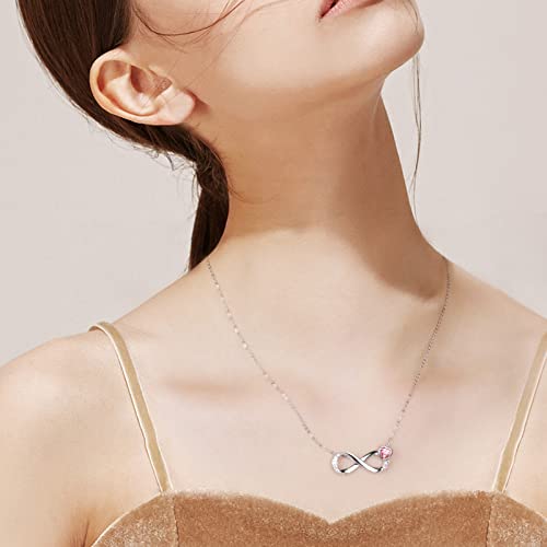 Qings Infinity Birthstone October Necklace for Women Girls Heart Tourmaline Cubic Zirconia Pendant Necklaces 925 Sterling Silver Birthday Valentine's Day Christmas Jewellery Gifts for Mom - Image 3