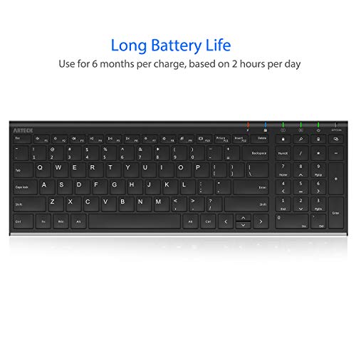 Arteck HW193 Usb Wireless Keyboard Stainless Steel Ultra Slim Keyboard With Numeric Keypad For Computer/Pc/Laptop And Windows 11/10/8 Rechargeable Battery thumb #4
